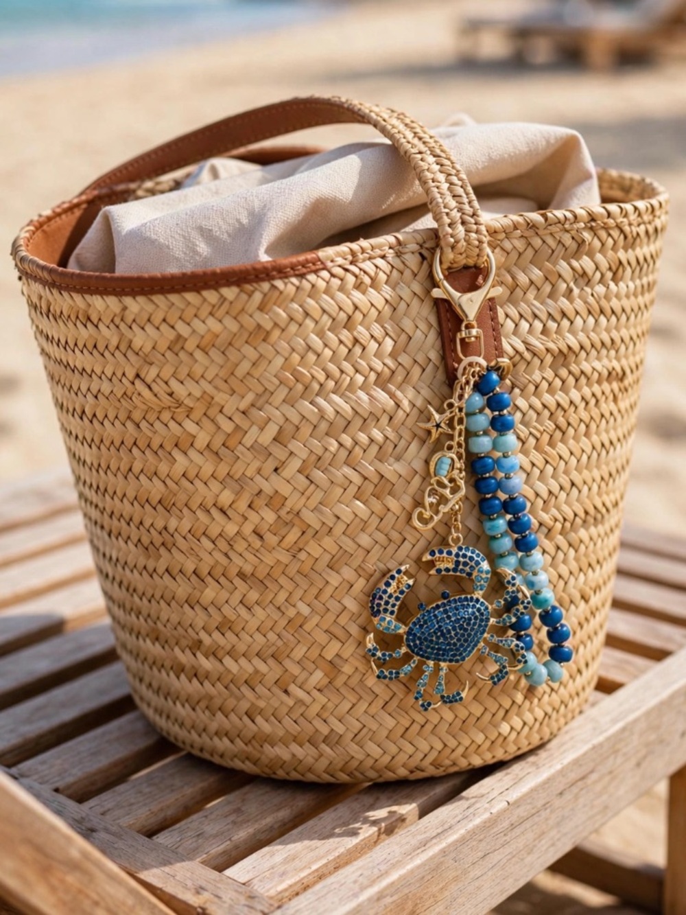 nOir Jewelry Gold and Blue Crab Keychain Bag Charm